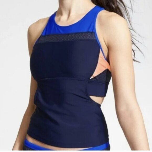 Athleta Colorblock Tri-ssential Tankini Tank Top Gym Workout Swim Run M - Picture 2 of 11